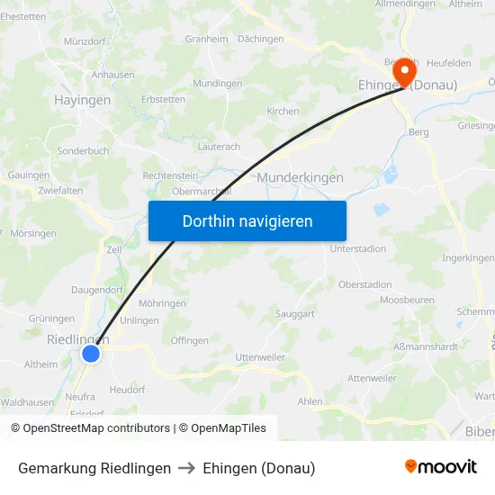Gemarkung Riedlingen to Ehingen (Donau) map