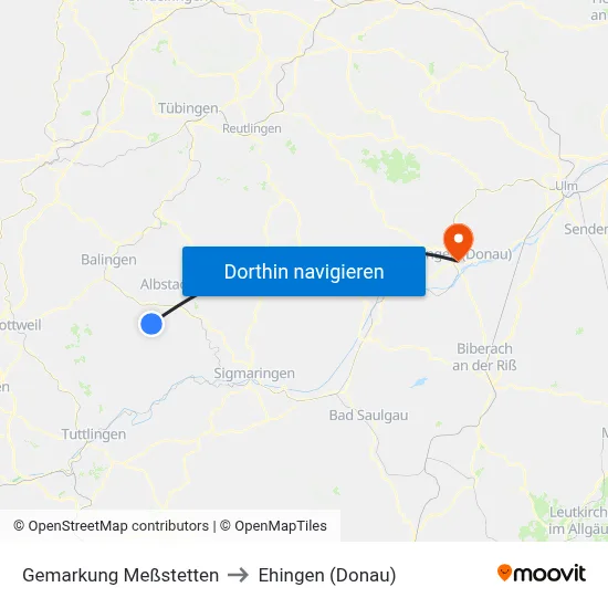 Gemarkung Meßstetten to Ehingen (Donau) map