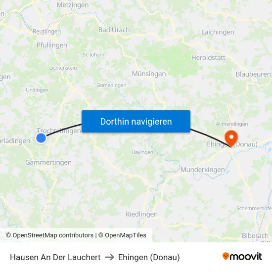 Hausen An Der Lauchert to Ehingen (Donau) map