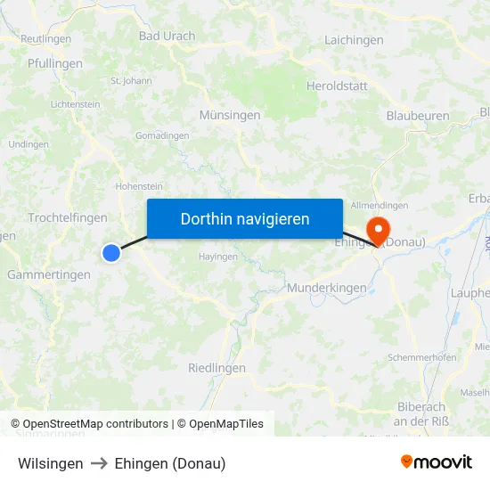 Wilsingen to Ehingen (Donau) map