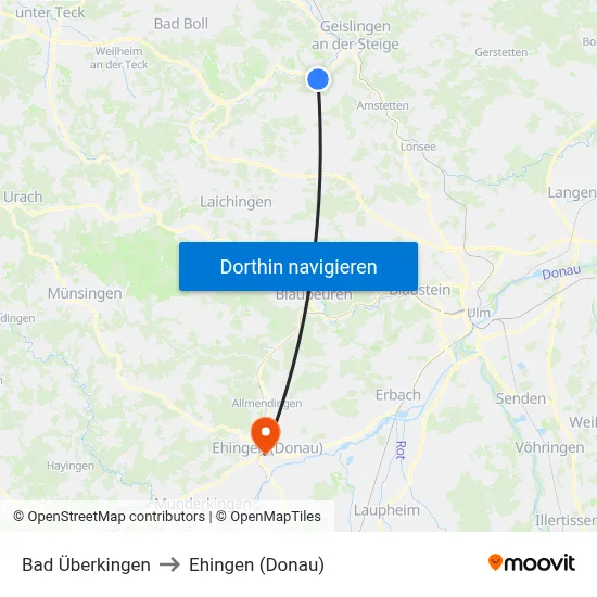 Bad Überkingen to Ehingen (Donau) map