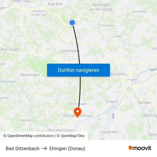 Bad Ditzenbach to Ehingen (Donau) map