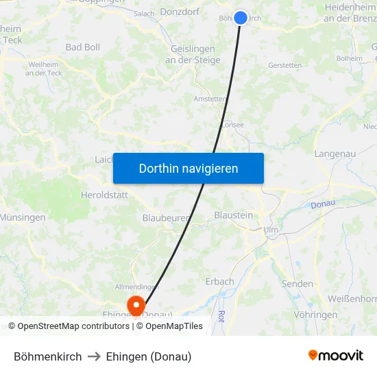 Böhmenkirch to Ehingen (Donau) map