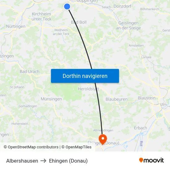 Albershausen to Ehingen (Donau) map