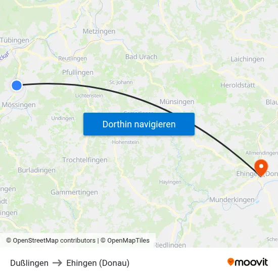 Dußlingen to Ehingen (Donau) map