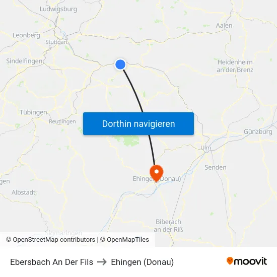 Ebersbach An Der Fils to Ehingen (Donau) map