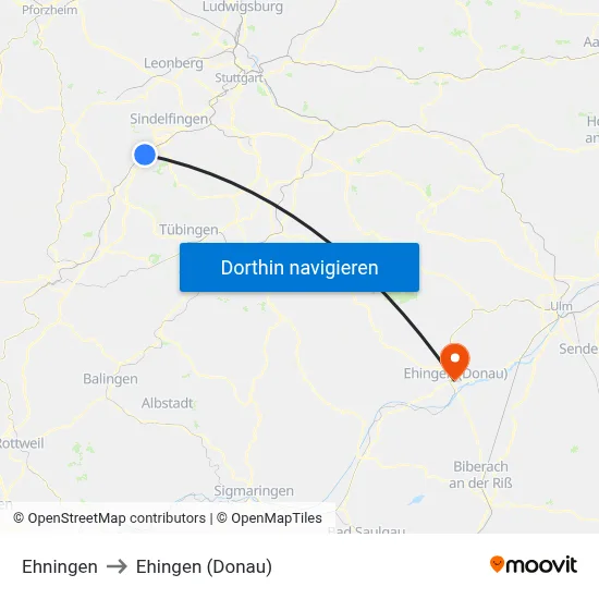 Ehningen to Ehingen (Donau) map