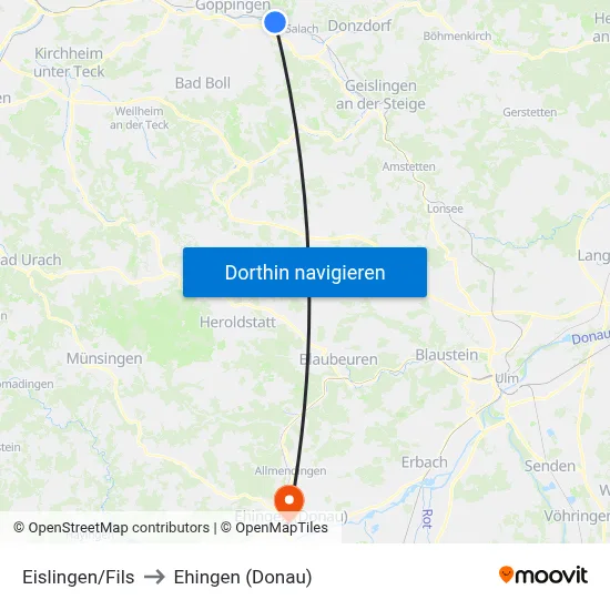 Eislingen/Fils to Ehingen (Donau) map