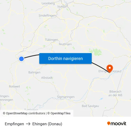 Empfingen to Ehingen (Donau) map