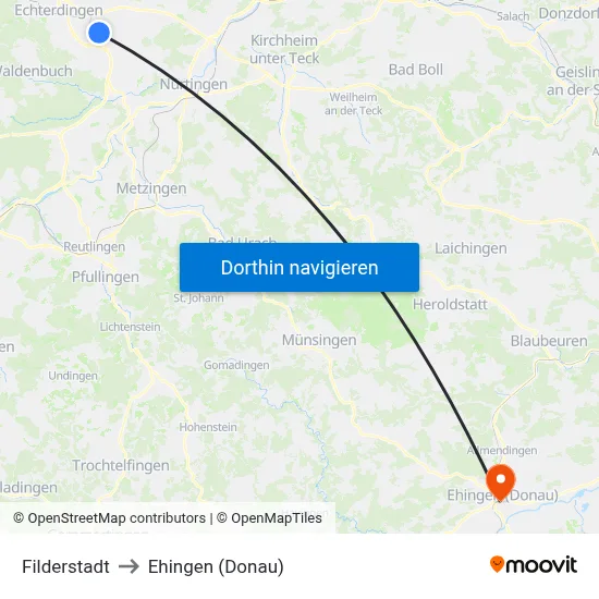 Filderstadt to Ehingen (Donau) map