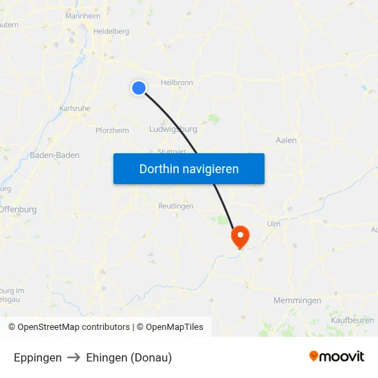 Eppingen to Ehingen (Donau) map