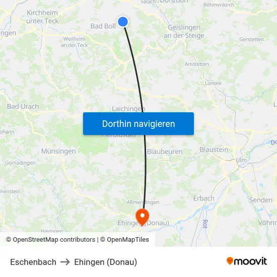 Eschenbach to Ehingen (Donau) map