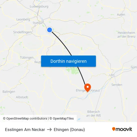 Esslingen Am Neckar to Ehingen (Donau) map