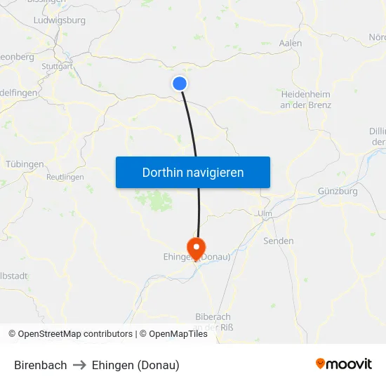 Birenbach to Ehingen (Donau) map