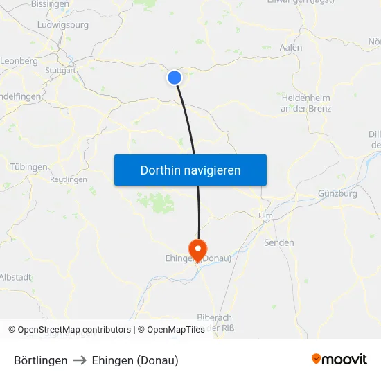 Börtlingen to Ehingen (Donau) map