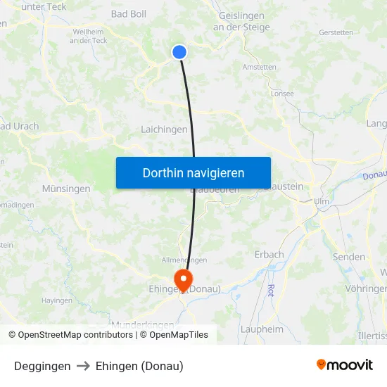 Deggingen to Ehingen (Donau) map