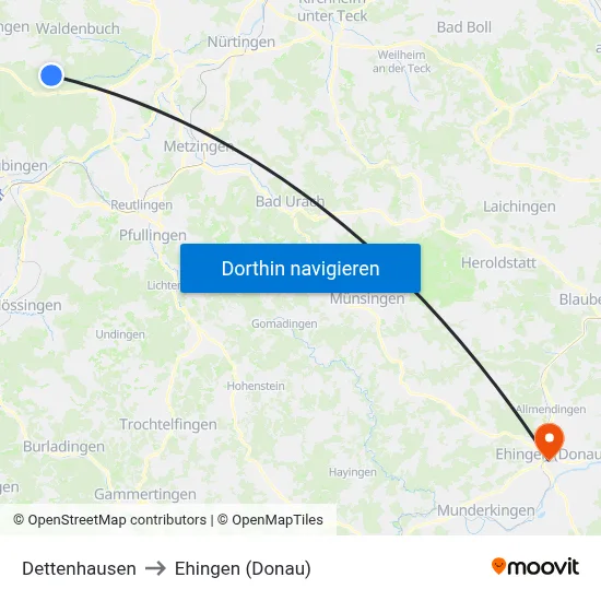 Dettenhausen to Ehingen (Donau) map