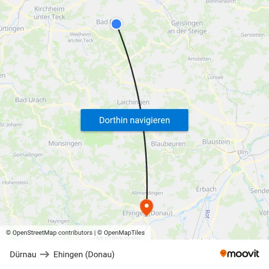 Dürnau to Ehingen (Donau) map