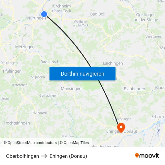 Oberboihingen to Ehingen (Donau) map