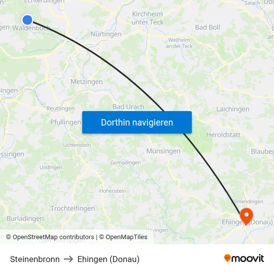 Steinenbronn to Ehingen (Donau) map