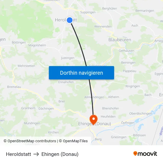 Heroldstatt to Ehingen (Donau) map