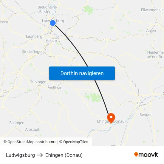 Ludwigsburg to Ehingen (Donau) map