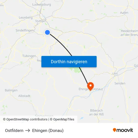 Ostfildern to Ehingen (Donau) map