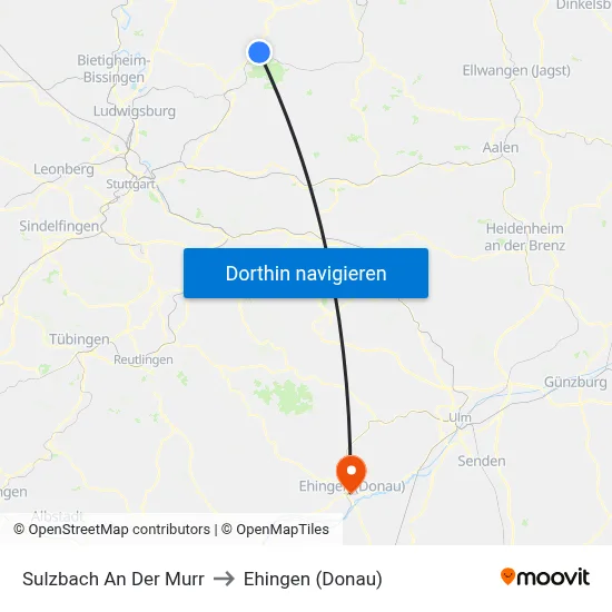 Sulzbach An Der Murr to Ehingen (Donau) map