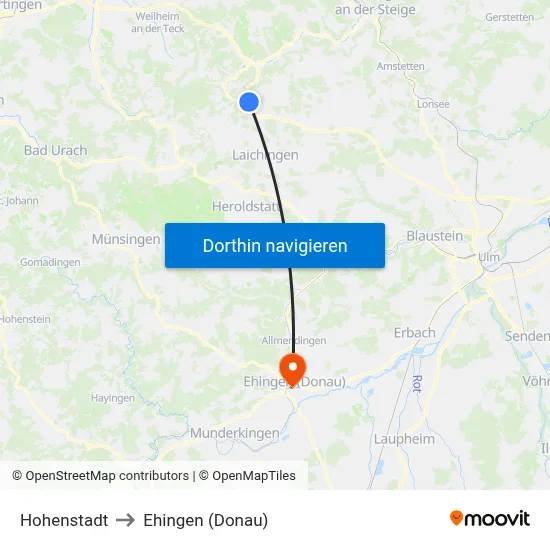 Hohenstadt to Ehingen (Donau) map