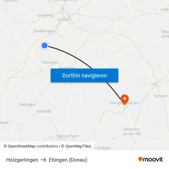 Holzgerlingen to Ehingen (Donau) map