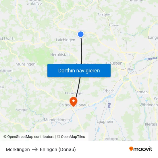 Merklingen to Ehingen (Donau) map