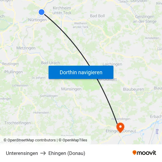 Unterensingen to Ehingen (Donau) map