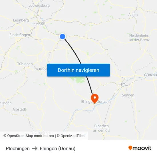 Plochingen to Ehingen (Donau) map