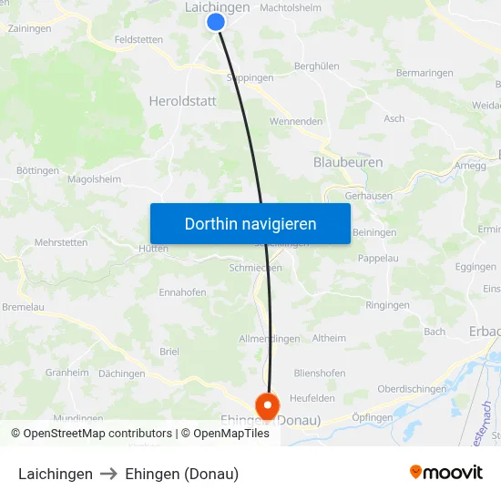 Laichingen to Ehingen (Donau) map