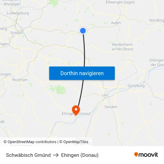 Schwäbisch Gmünd to Ehingen (Donau) map