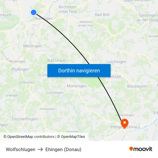 Wolfschlugen to Ehingen (Donau) map