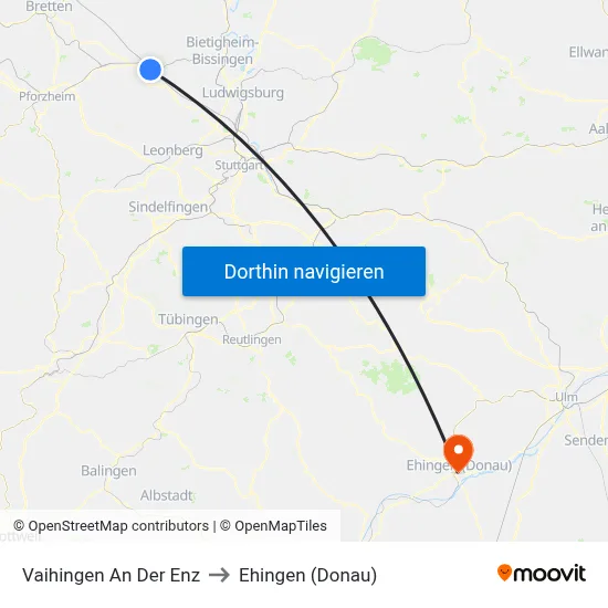 Vaihingen An Der Enz to Ehingen (Donau) map
