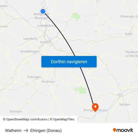 Walheim to Ehingen (Donau) map