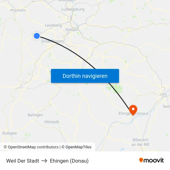Weil Der Stadt to Ehingen (Donau) map