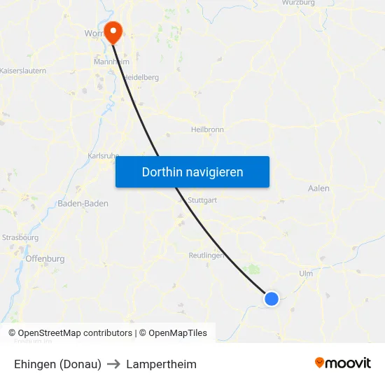Ehingen (Donau) to Lampertheim map