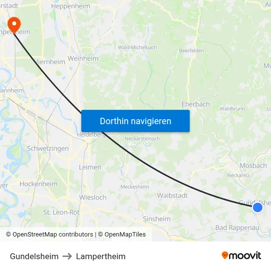 Gundelsheim to Lampertheim map