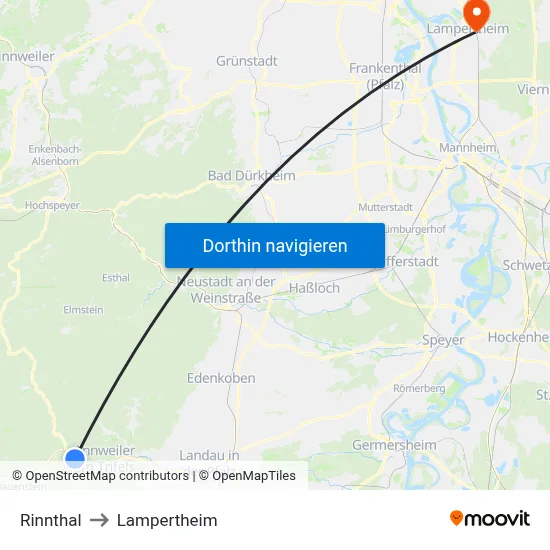 Rinnthal to Lampertheim map