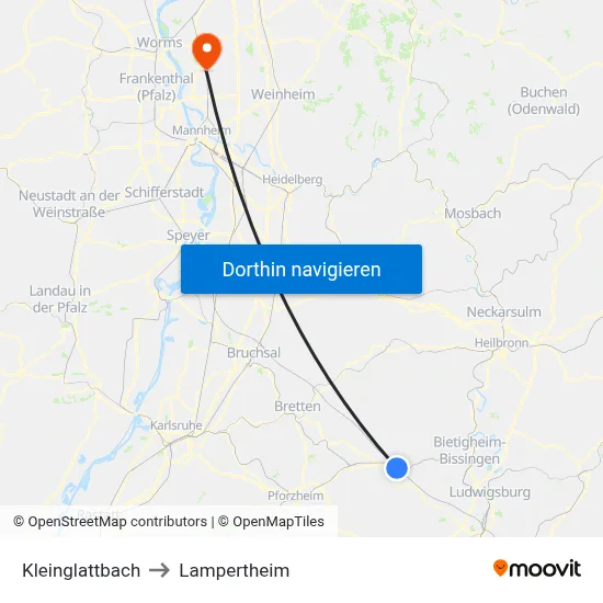 Kleinglattbach to Lampertheim map