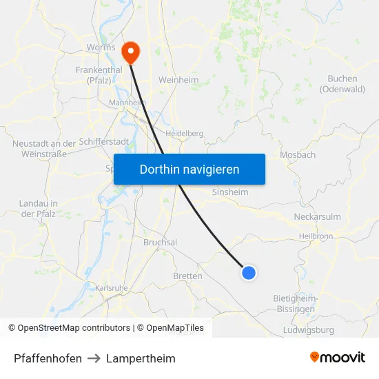 Pfaffenhofen to Lampertheim map
