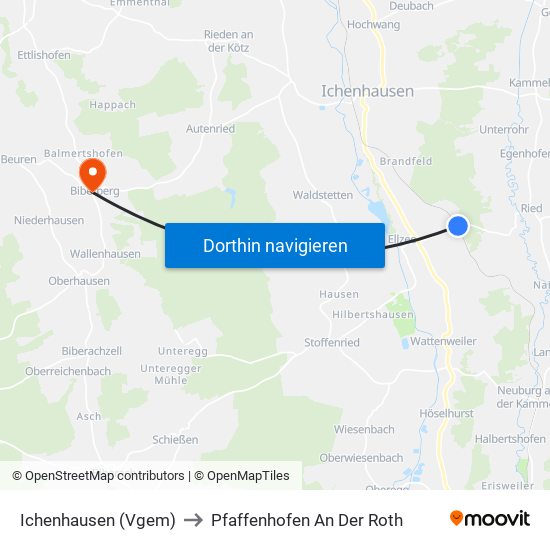 Ichenhausen (Vgem) to Pfaffenhofen An Der Roth map