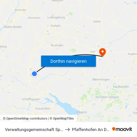 Verwaltungsgemeinschaft Spaichingen to Pfaffenhofen An Der Roth map
