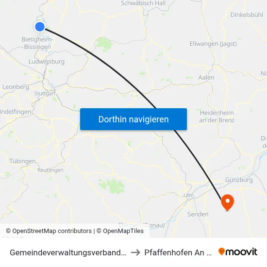 Gemeindeverwaltungsverband Bönnigheim to Pfaffenhofen An Der Roth map