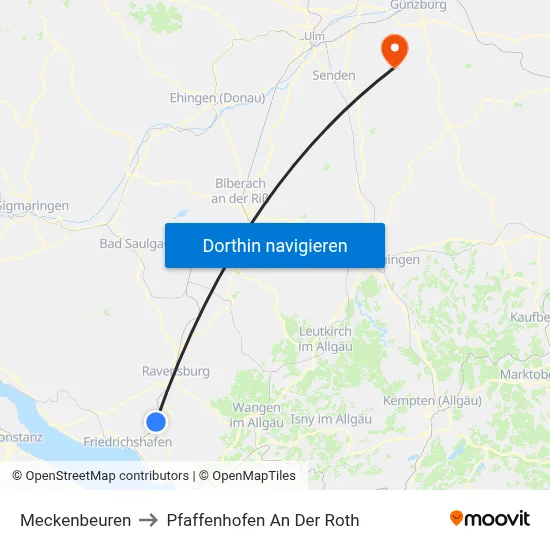Meckenbeuren to Pfaffenhofen An Der Roth map