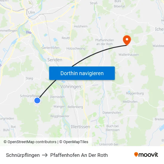 Schnürpflingen to Pfaffenhofen An Der Roth map