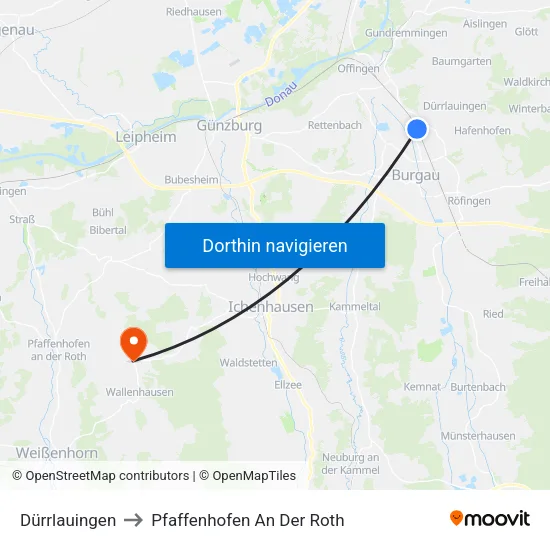 Dürrlauingen to Pfaffenhofen An Der Roth map